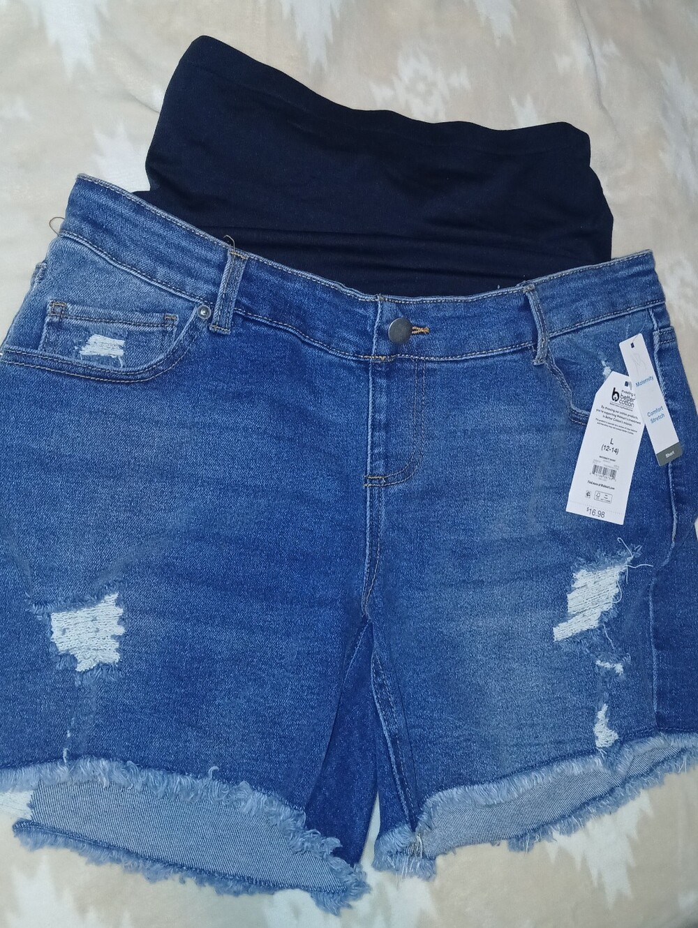 Time and Tru Dark Blue Denim Maternity Shorts with Dark Blue Waist Panel